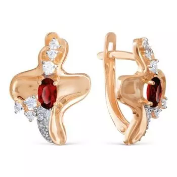 Серьги с гранатами и фианитами Линии Любви