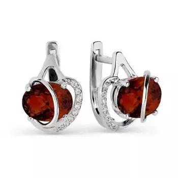 Серьги с гранатами и фианитами Линии Любви