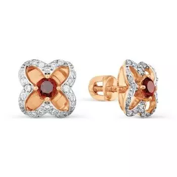 Серьги с гранатами и фианитами Линии Любви