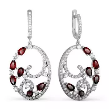 Серьги с гранатами и фианитами Линии Любви