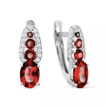 Серьги с гранатами и фианитами Линии Любви