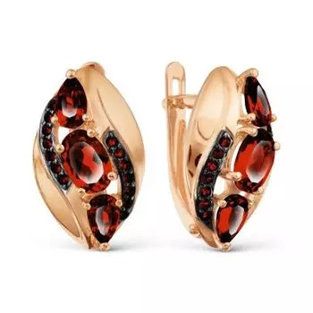 Серьги с гранатами и фианитами Линии Любви