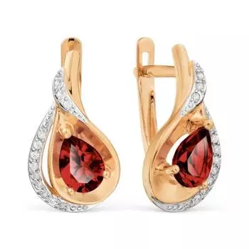 Серьги с гранатами и фианитами Линии Любви