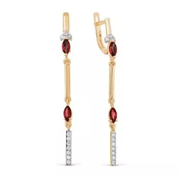Серьги с гранатами и фианитами Линии Любви