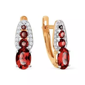Серьги с гранатами и фианитами Линии Любви