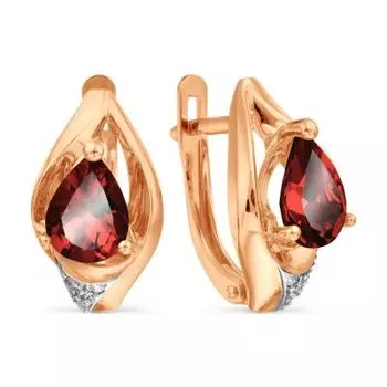 Серьги с гранатами и фианитами Линии Любви