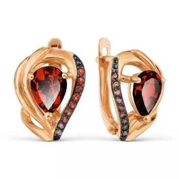 Серьги с гранатами и фианитами Линии Любви
