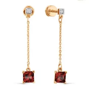 Серьги с гранатами и фианитами Линии Любви