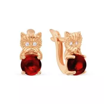 Серьги с гранатами и фианитами Линии Любви