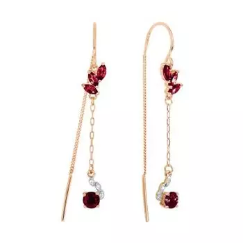 Серьги с гранатами и фианитами Линии Любви