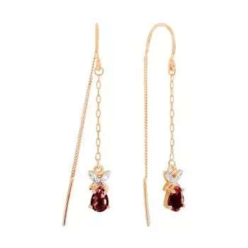 Серьги с гранатами и фианитами Линии Любви