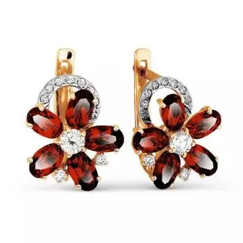 Серьги с гранатами и фианитами Линии Любви