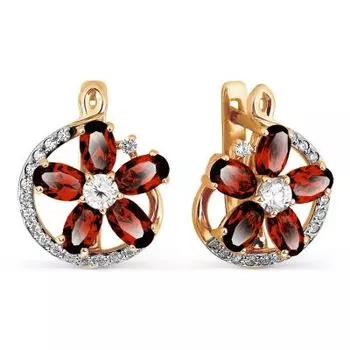 Серьги с гранатами и фианитами Линии Любви