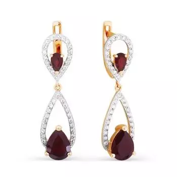 Серьги с гранатами и фианитами Линии Любви