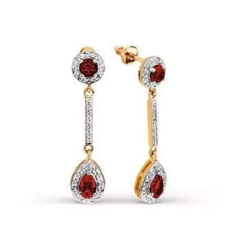 Серьги с гранатами и фианитами Линии Любви