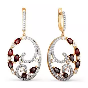 Серьги с гранатами и фианитами Линии Любви
