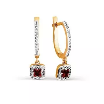 Серьги с гранатами и фианитами Линии Любви