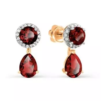 Серьги с гранатами и фианитами Линии Любви