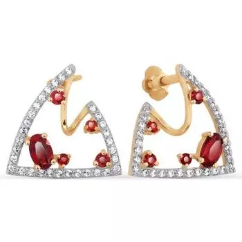 Серьги с гранатами и фианитами Линии Любви