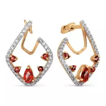 Серьги с гранатами и фианитами Линии Любви