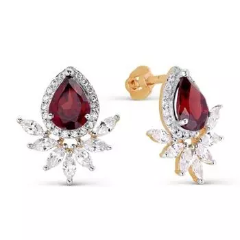 Серьги с гранатами и фианитами Линии Любви