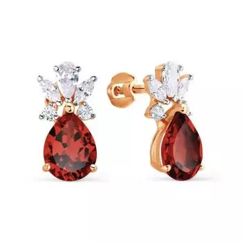 Серьги с гранатами и фианитами Линии Любви