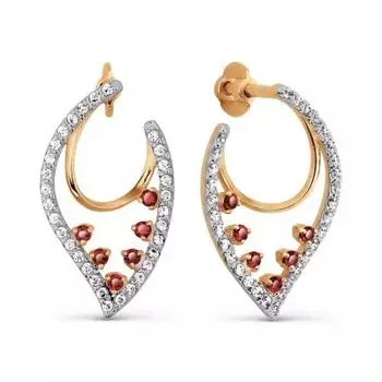 Серьги с гранатами и фианитами Линии Любви