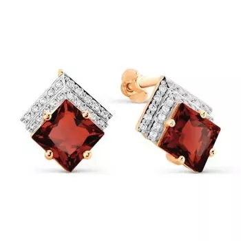 Серьги с гранатами и фианитами Линии Любви