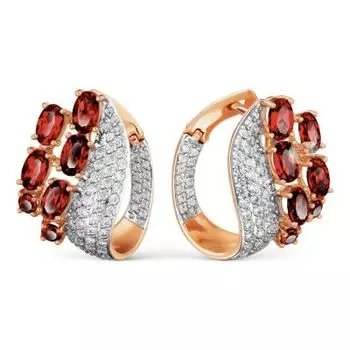 Серьги с гранатами и фианитами Линии Любви