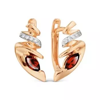 Серьги с гранатами и фианитами Линии Любви
