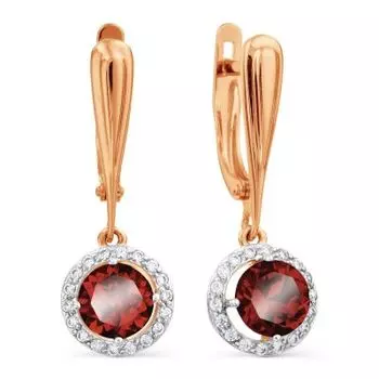 Серьги с гранатами и фианитами Линии Любви