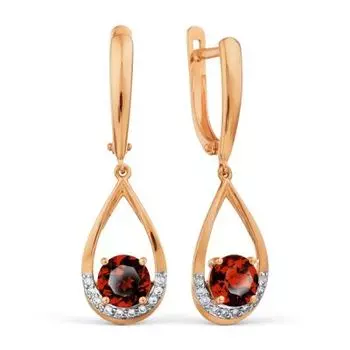 Серьги с гранатами и фианитами Линии Любви