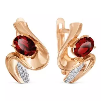 Серьги с гранатами и фианитами Линии Любви