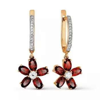 Серьги с гранатами и фианитами Линии Любви