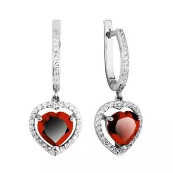 Серьги с гранатами и фианитами Линии Любви