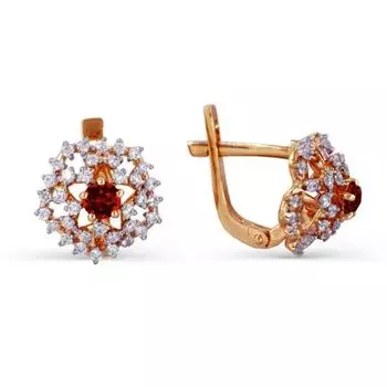 Серьги с гранатами и фианитами Линии Любви