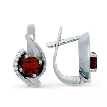 Серьги с гранатами и фианитами Линии Любви