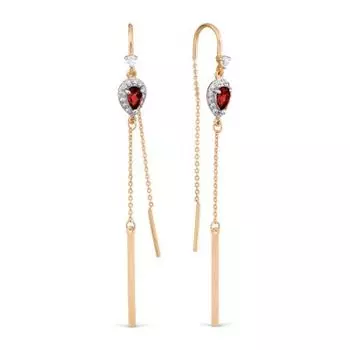 Серьги с гранатами и фианитами Линии Любви