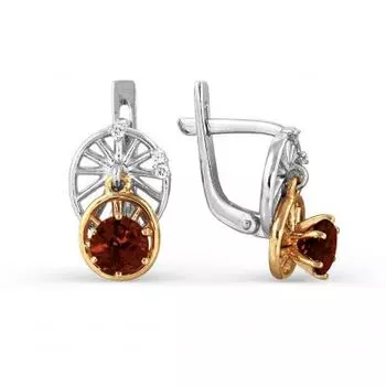 Серьги с гранатами и фианитами Линии Любви
