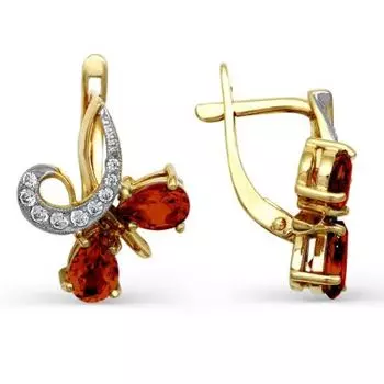 Серьги с гранатами и фианитами Линии Любви