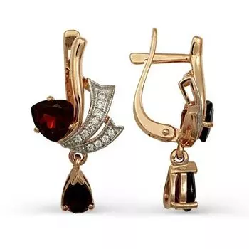 Серьги с гранатами и фианитами Линии Любви
