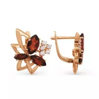 Серьги с гранатами и фианитами Линии Любви