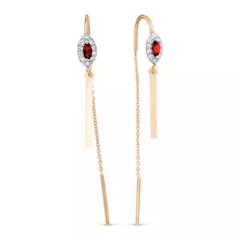 Серьги с гранатами и фианитами Линии Любви