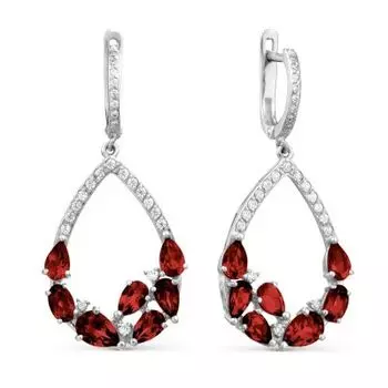 Серьги с гранатами и фианитами Линии Любви