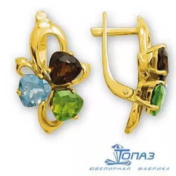 Серьги с гранатами, топазами и хризолитами Линии Любви