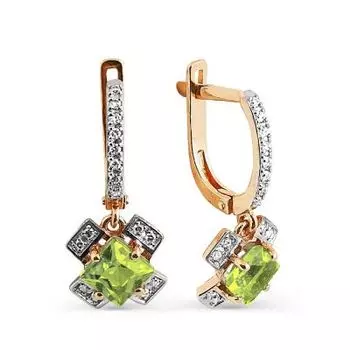 Серьги с хризолитами и бриллиантами Линии Любви