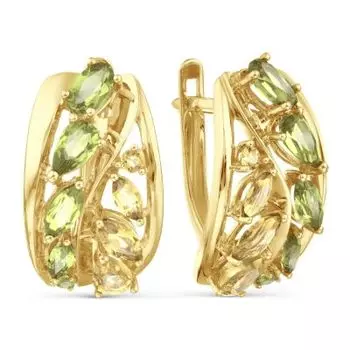 Серьги с хризолитами и цитринами Линии Любви