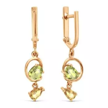 Серьги с хризолитами и цитринами Линии Любви