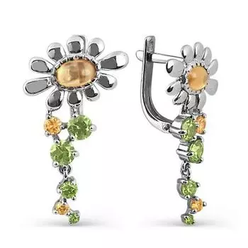 Серьги с хризолитами и цитринами Линии Любви