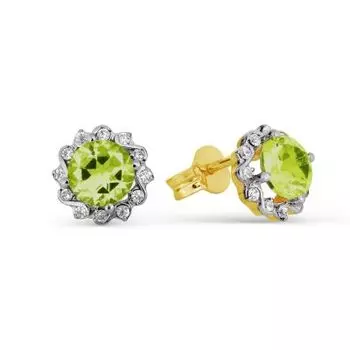 Серьги с хризолитами и фианитами Линии Любви